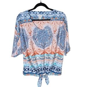 Chico's Printed Tie-Front Blouse – Multicolor Boho Medallion, Size‎ 1 (M/L)